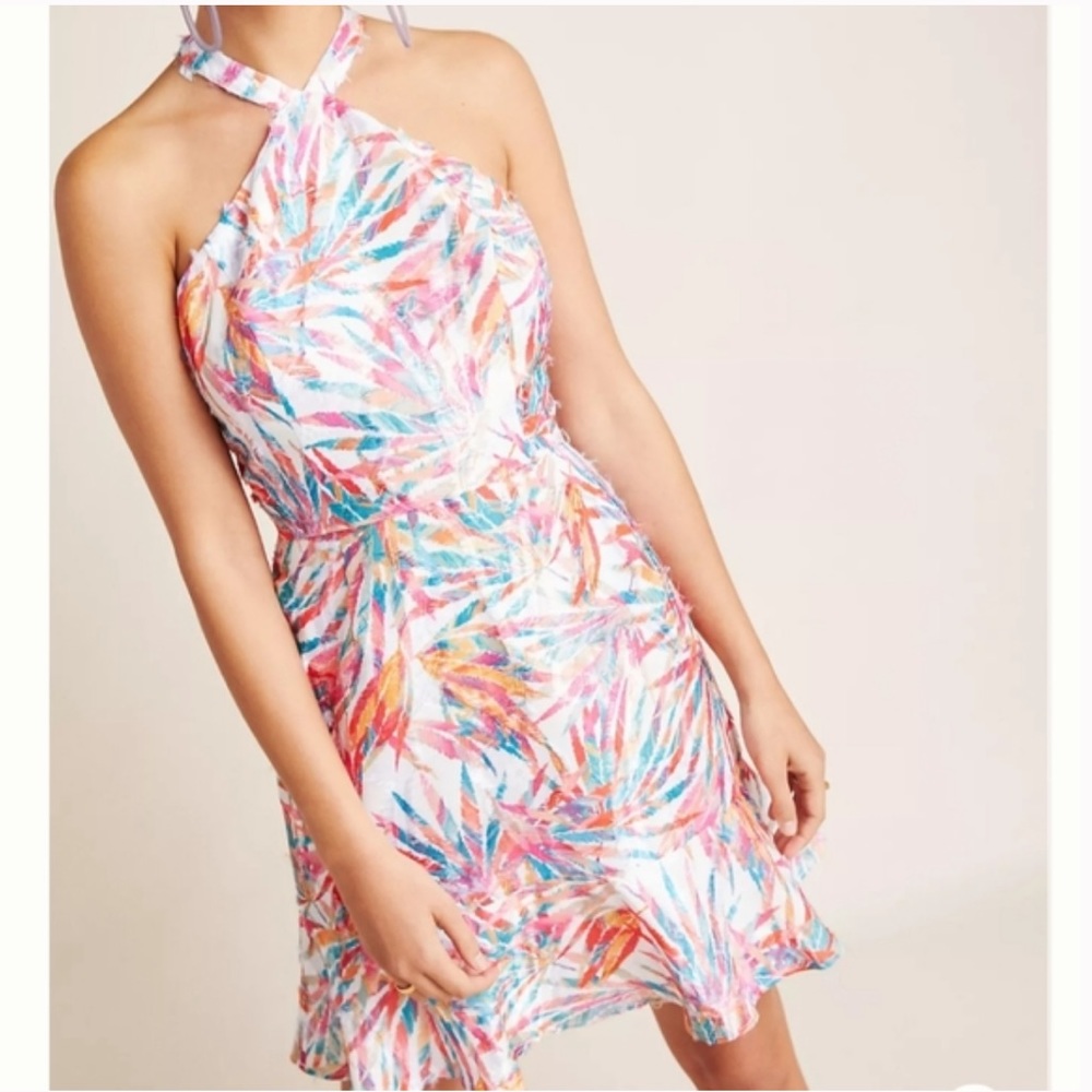 Anthropologie Pink Ruffled Halter Sundress